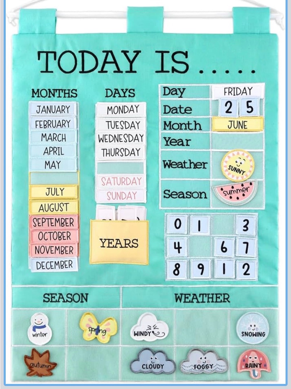 Magnetic Daily Calendar Pocket Chart - Aqua